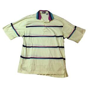 Aureus Cotton Golf Polo Striped Mens Shirt Size XL Yellow